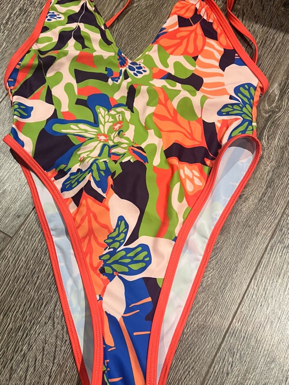 SHEIN Coral Orange Multi Floral One-Piece Swimsuit
